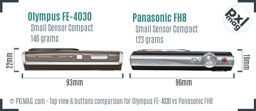 Olympus FE-4030 vs Panasonic FH8 top view buttons comparison