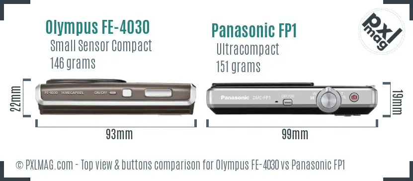 Olympus FE-4030 vs Panasonic FP1 top view buttons comparison