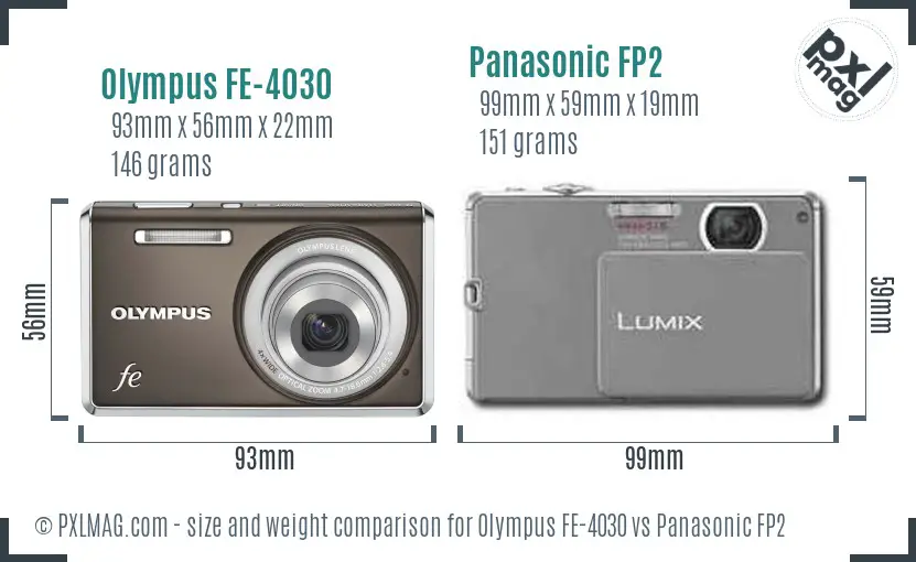 Olympus FE-4030 vs Panasonic FP2 size comparison