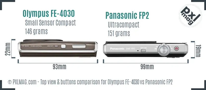 Olympus FE-4030 vs Panasonic FP2 top view buttons comparison