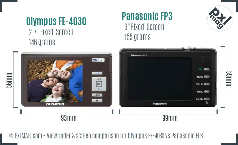 Olympus FE-4030 vs Panasonic FP3 Screen and Viewfinder comparison