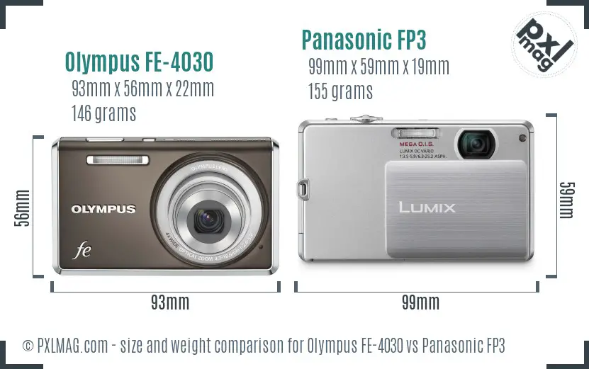Olympus FE-4030 vs Panasonic FP3 size comparison