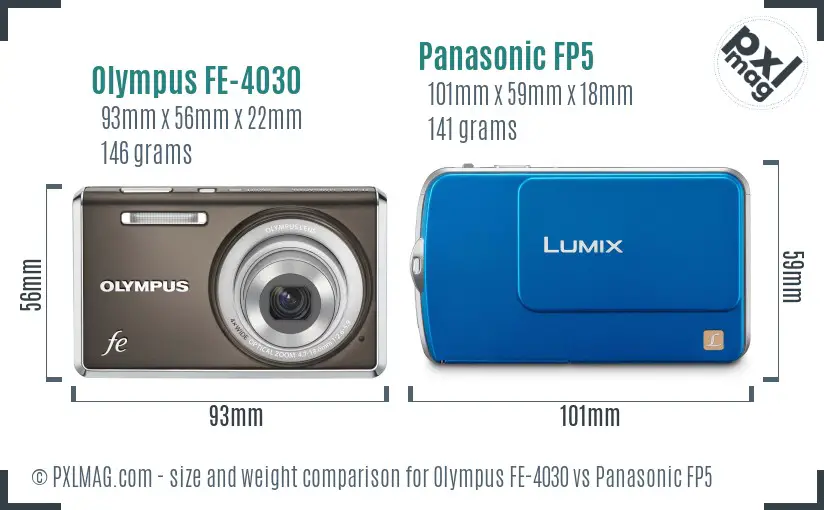 Olympus FE-4030 vs Panasonic FP5 size comparison