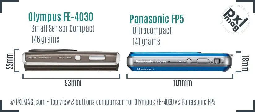Olympus FE-4030 vs Panasonic FP5 top view buttons comparison
