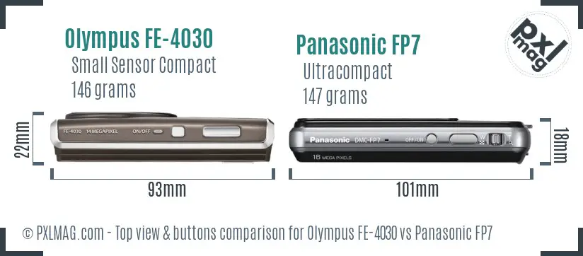 Olympus FE-4030 vs Panasonic FP7 top view buttons comparison