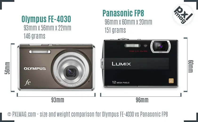 Olympus FE-4030 vs Panasonic FP8 size comparison