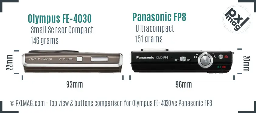 Olympus FE-4030 vs Panasonic FP8 top view buttons comparison
