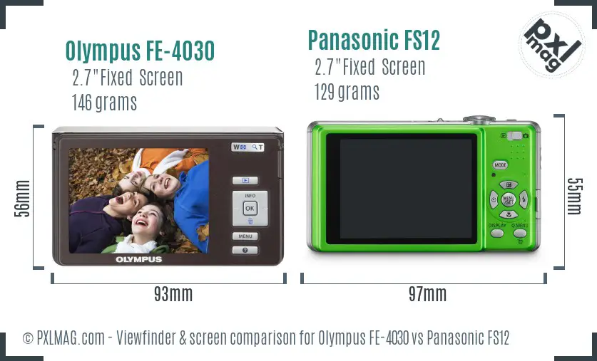 Olympus FE-4030 vs Panasonic FS12 Screen and Viewfinder comparison