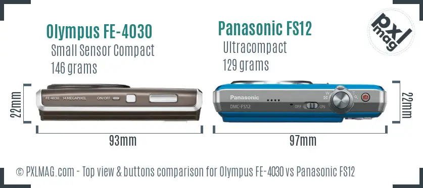 Olympus FE-4030 vs Panasonic FS12 top view buttons comparison