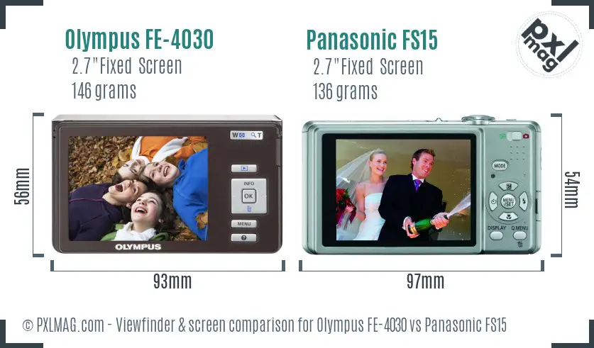 Olympus FE-4030 vs Panasonic FS15 Screen and Viewfinder comparison