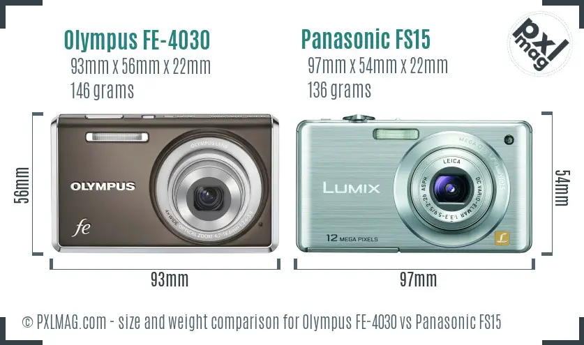 Olympus FE-4030 vs Panasonic FS15 size comparison