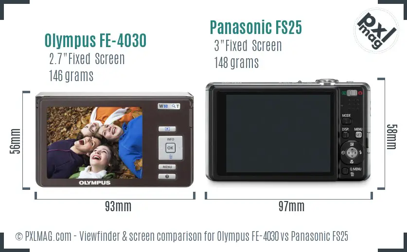 Olympus FE-4030 vs Panasonic FS25 Screen and Viewfinder comparison