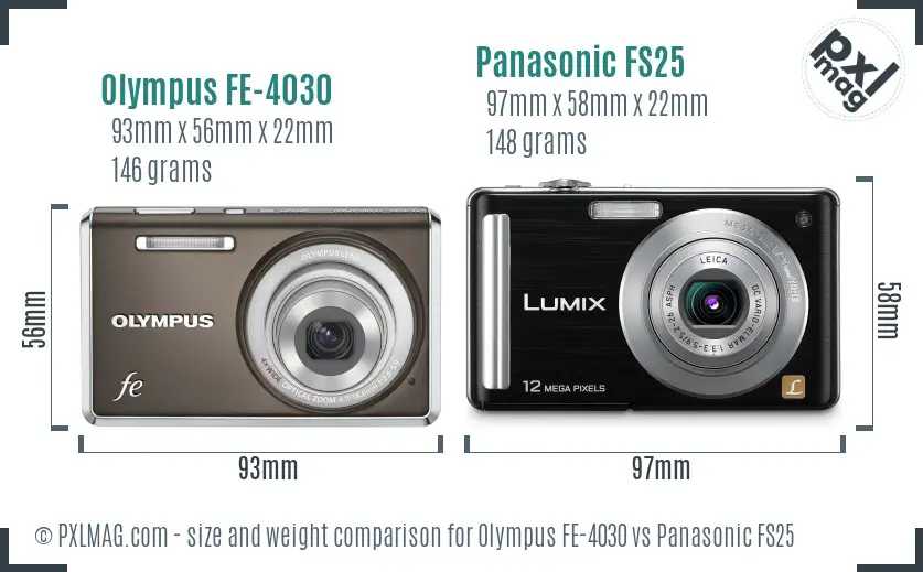 Olympus FE-4030 vs Panasonic FS25 size comparison