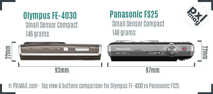 Olympus FE-4030 vs Panasonic FS25 top view buttons comparison