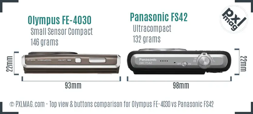 Olympus FE-4030 vs Panasonic FS42 top view buttons comparison