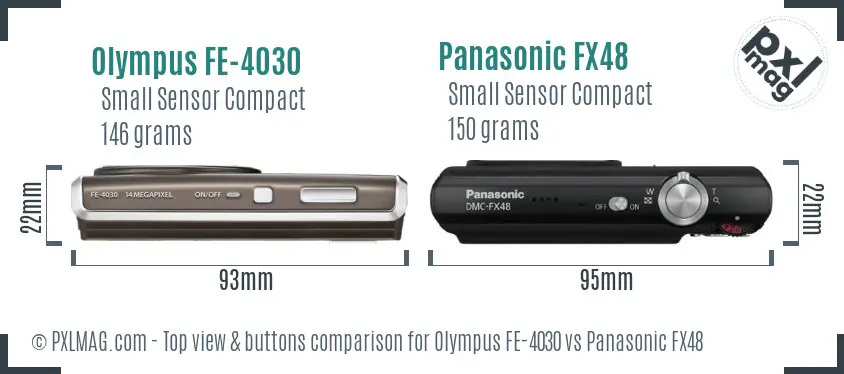 Olympus FE-4030 vs Panasonic FX48 top view buttons comparison