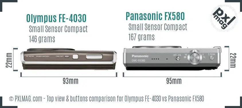 Olympus FE-4030 vs Panasonic FX580 top view buttons comparison