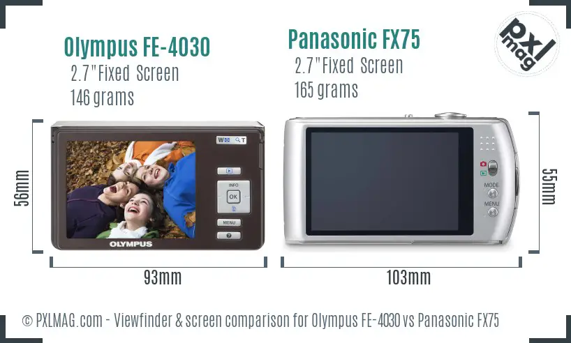 Olympus FE-4030 vs Panasonic FX75 Screen and Viewfinder comparison