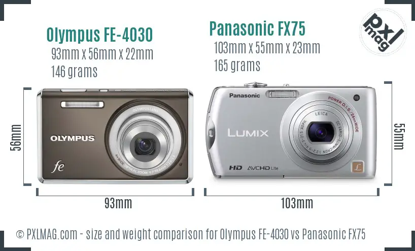 Olympus FE-4030 vs Panasonic FX75 size comparison