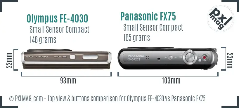 Olympus FE-4030 vs Panasonic FX75 top view buttons comparison
