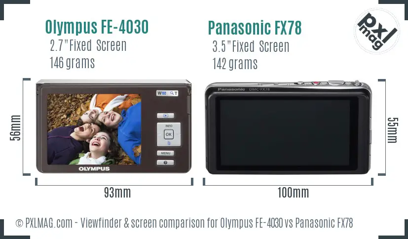 Olympus FE-4030 vs Panasonic FX78 Screen and Viewfinder comparison
