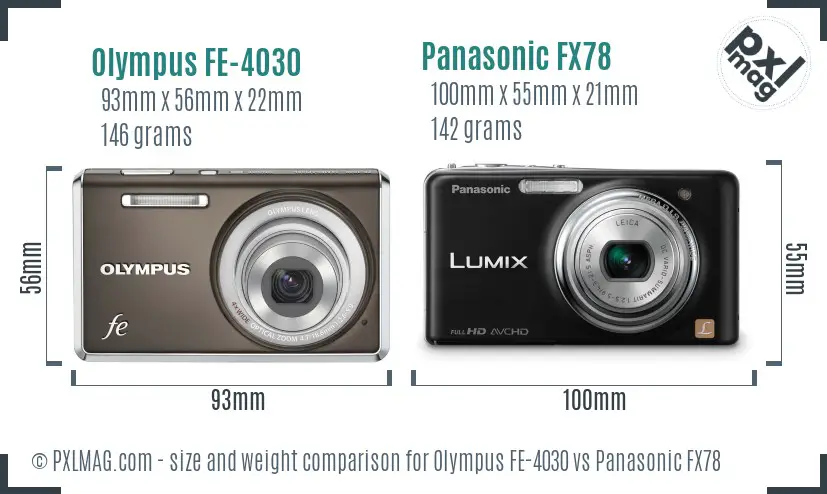 Olympus FE-4030 vs Panasonic FX78 size comparison