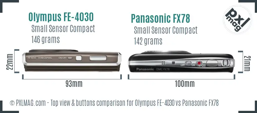 Olympus FE-4030 vs Panasonic FX78 top view buttons comparison