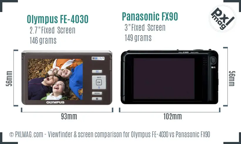 Olympus FE-4030 vs Panasonic FX90 Screen and Viewfinder comparison
