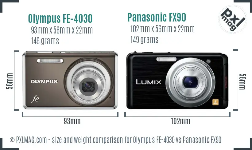 Olympus FE-4030 vs Panasonic FX90 size comparison