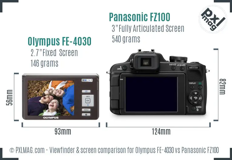 Olympus FE-4030 vs Panasonic FZ100 Screen and Viewfinder comparison