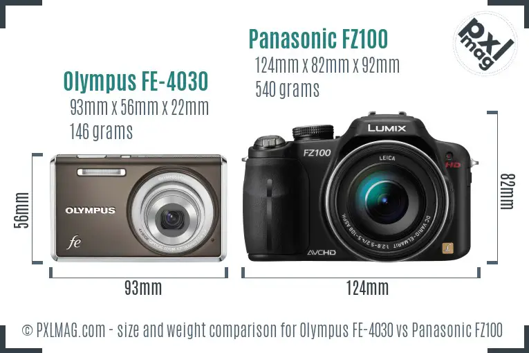 Olympus FE-4030 vs Panasonic FZ100 size comparison
