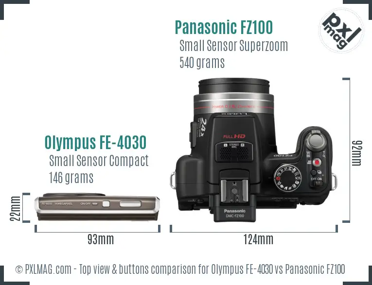 Olympus FE-4030 vs Panasonic FZ100 top view buttons comparison