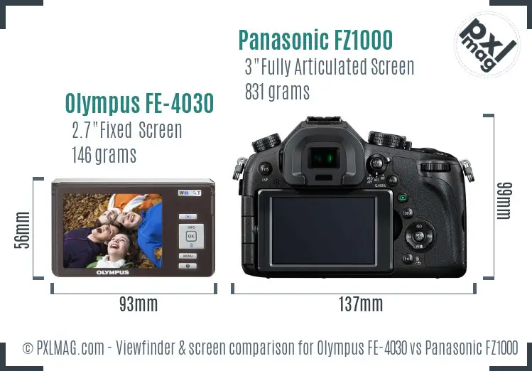 Olympus FE-4030 vs Panasonic FZ1000 Screen and Viewfinder comparison