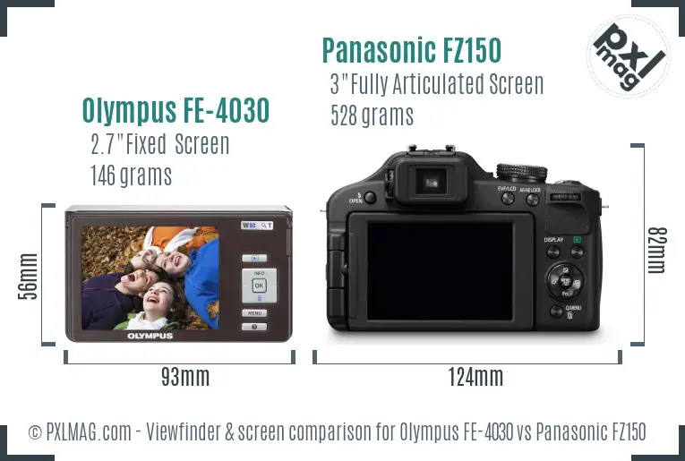 Olympus FE-4030 vs Panasonic FZ150 Screen and Viewfinder comparison