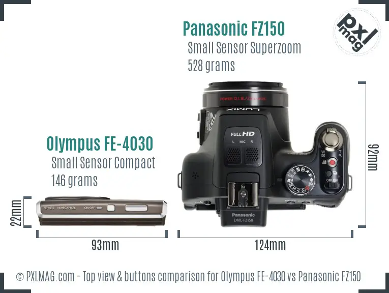 Olympus FE-4030 vs Panasonic FZ150 top view buttons comparison