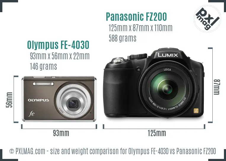 Olympus FE-4030 vs Panasonic FZ200 size comparison