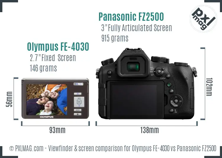 Olympus FE-4030 vs Panasonic FZ2500 Screen and Viewfinder comparison