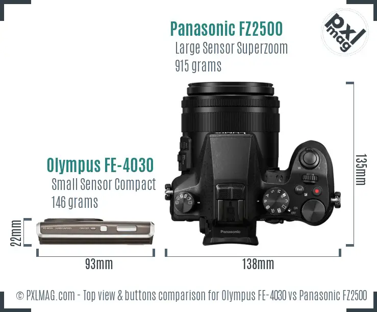 Olympus FE-4030 vs Panasonic FZ2500 top view buttons comparison