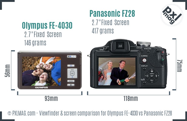 Olympus FE-4030 vs Panasonic FZ28 Screen and Viewfinder comparison