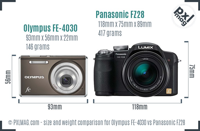 Olympus FE-4030 vs Panasonic FZ28 size comparison