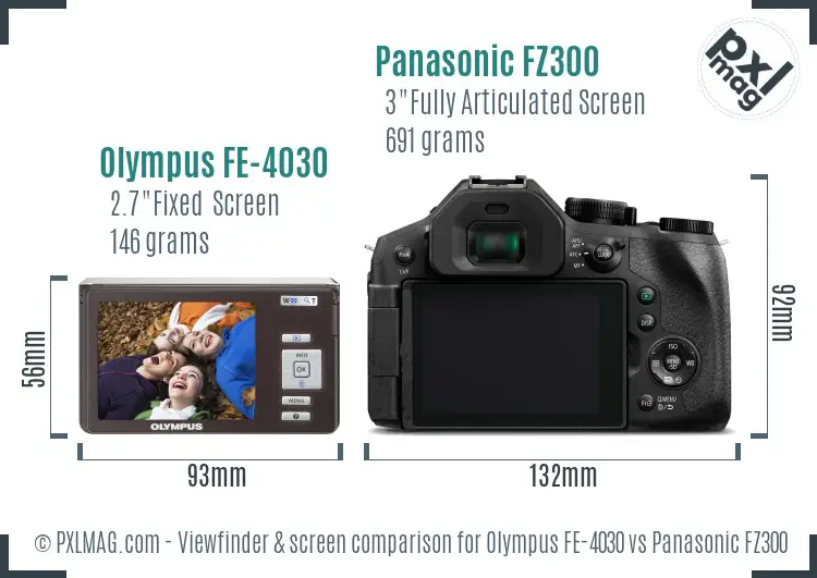 Olympus FE-4030 vs Panasonic FZ300 Screen and Viewfinder comparison