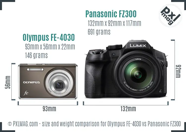 Olympus FE-4030 vs Panasonic FZ300 size comparison