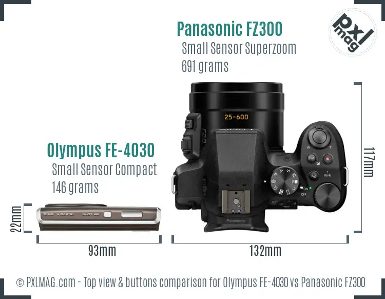 Olympus FE-4030 vs Panasonic FZ300 top view buttons comparison
