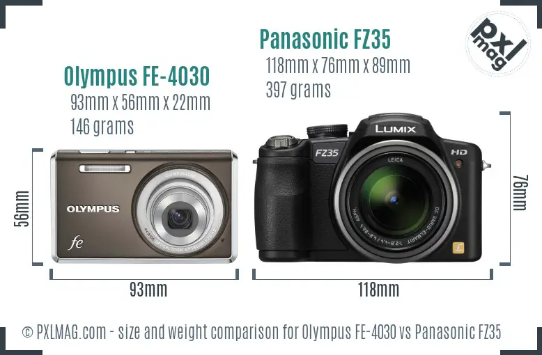 Olympus FE-4030 vs Panasonic FZ35 size comparison Olympus FE-4030 vs Panasonic FZ35 size comparison