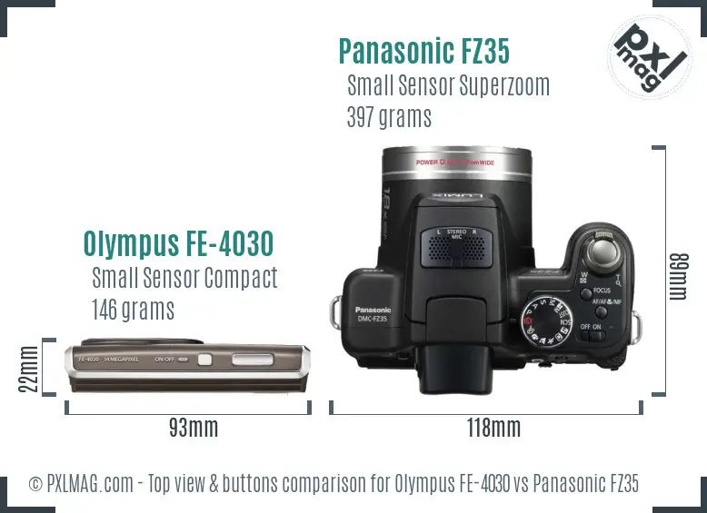 Olympus FE-4030 vs Panasonic FZ35 top view buttons comparison Olympus FE-4030 vs Panasonic FZ35 top view buttons comparison