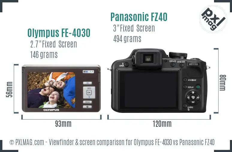 Olympus FE-4030 vs Panasonic FZ40 Screen and Viewfinder comparison