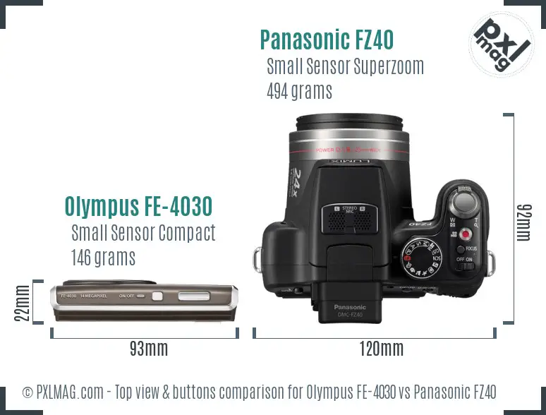Olympus FE-4030 vs Panasonic FZ40 top view buttons comparison