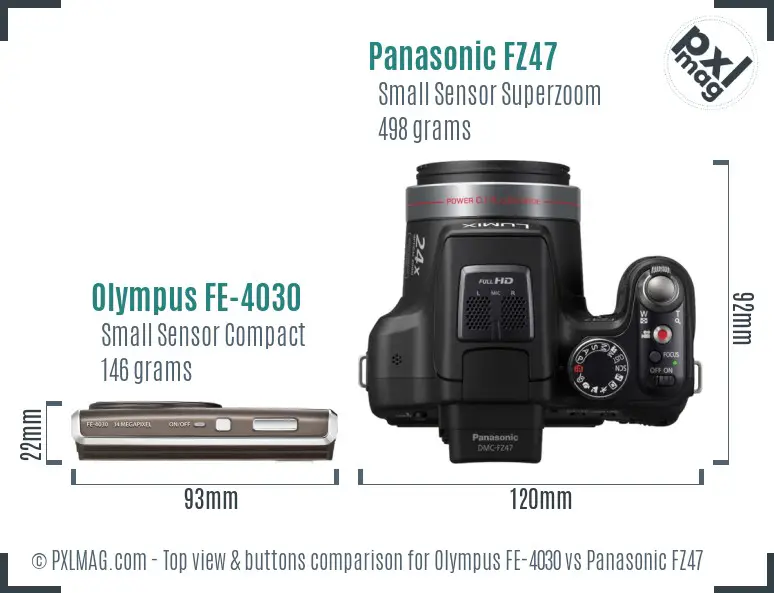 Olympus FE-4030 vs Panasonic FZ47 top view buttons comparison