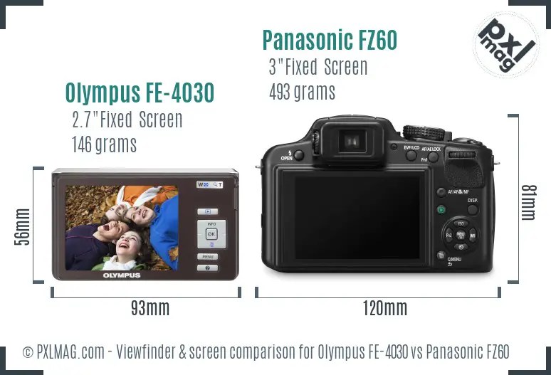 Olympus FE-4030 vs Panasonic FZ60 Screen and Viewfinder comparison