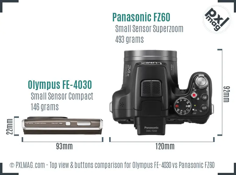 Olympus FE-4030 vs Panasonic FZ60 top view buttons comparison